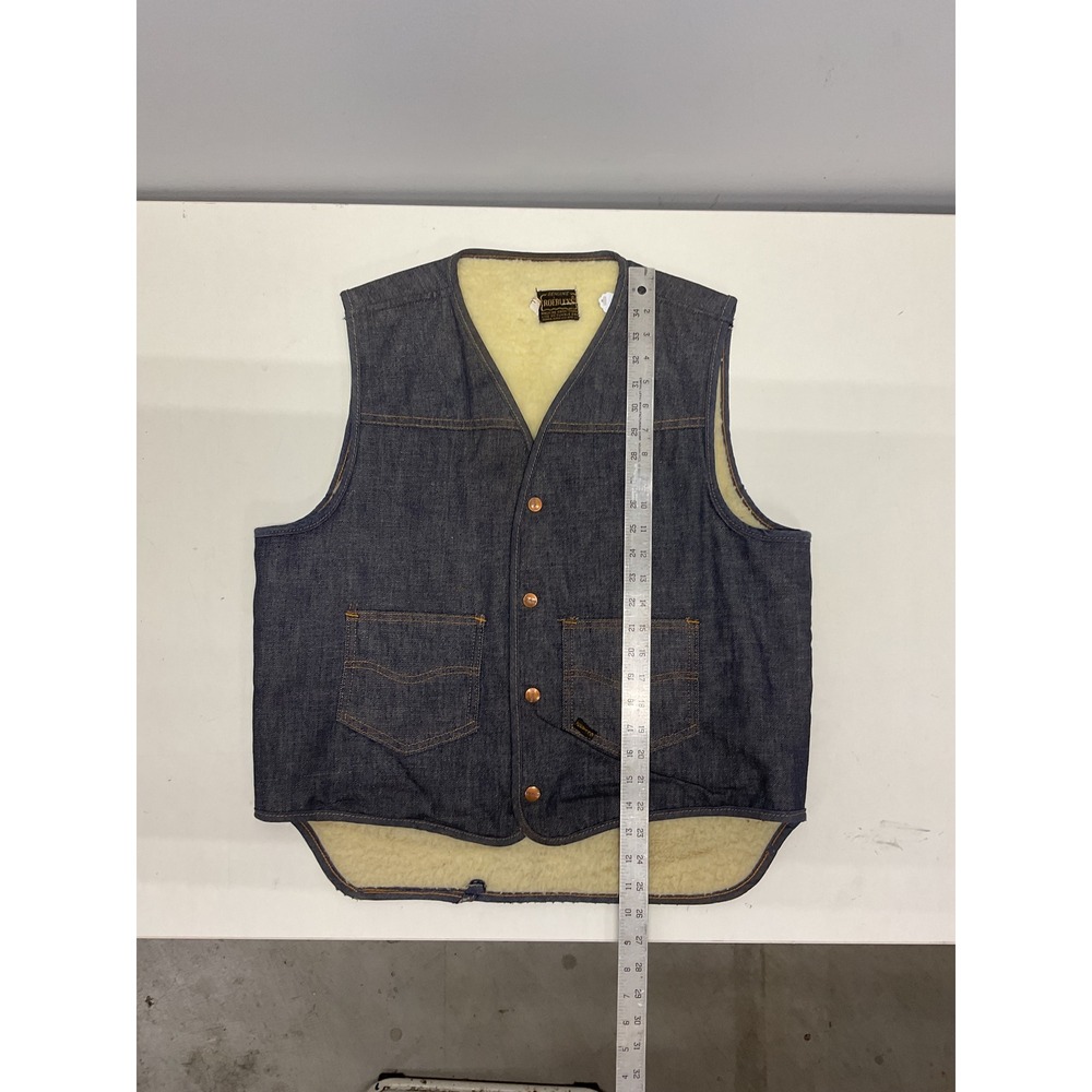 Vintage Sears Roebucks Denim Vest Shearling Lined Dark Wash Western Workwear L - Picture 5 of 5